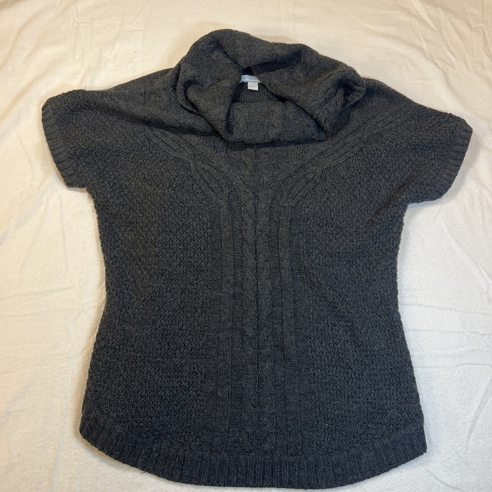 NY & Co Charcoal Gray Cowl Neck Short Sleeve Sweater Casual Light Cable Knit Med